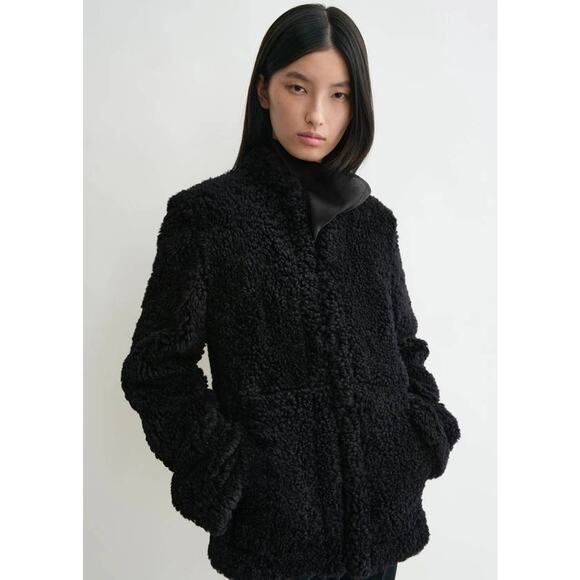 Toteme Cinched Shearling Jacket in Navy IT 40 US 8 - Picture 3 of 8